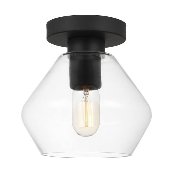 Generation Lighting - Jett 8 in. 1-Light Midnight Black Transitional Dimmable Indoor/Outdoor Flush Mount with Clear Glass Shade