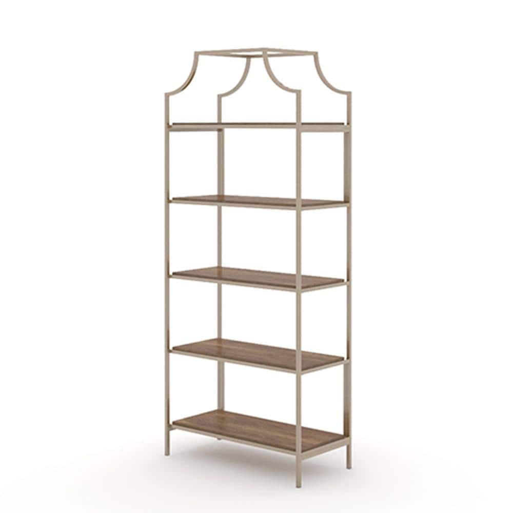 Luxurious Sindoori Mango & Satin Gold 5-Level Open Shelf Bookcase