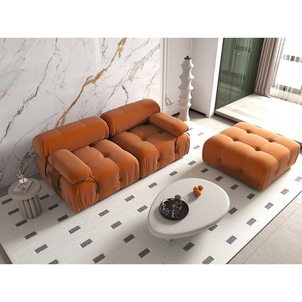 69 in. W Square Arm Velvet Rectangle Free Combination Sofa in Orange