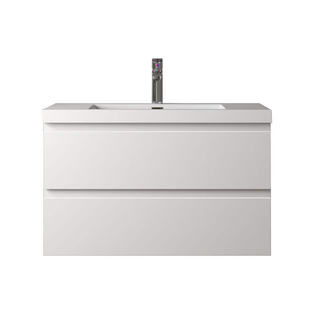 TONA Angela 36 in. Single HG. White Bath Vanity Wall-mounted