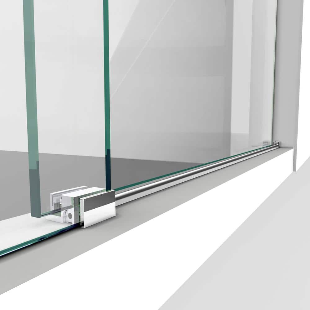 Enigma-Z Frameless Sliding Shower Door with Clear Glass and Stainless Steel Hardware
