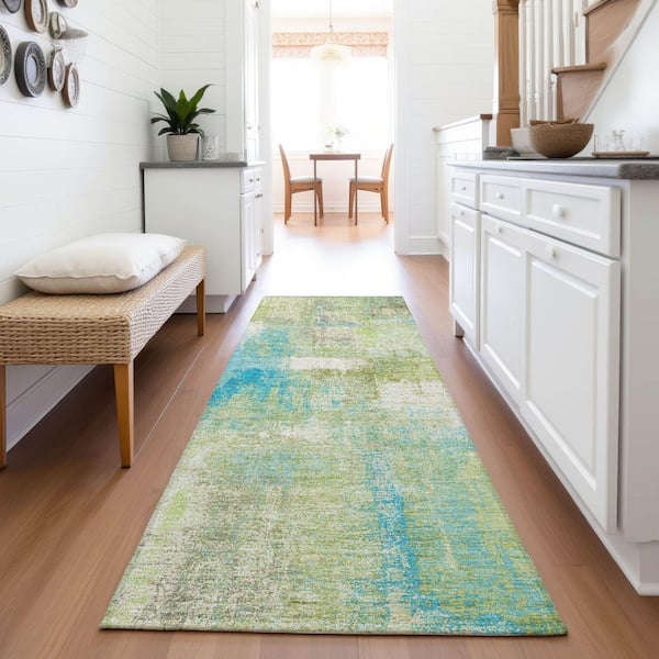 Mayfield Premium Machine Washable Abstract AMF1354 Lime 2 ft. 3 in. x 7 ft. 6 in. Runner Rug
