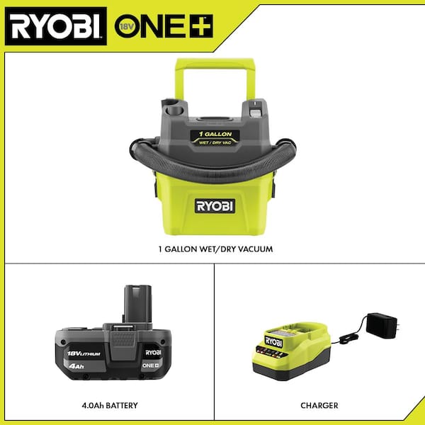 RYOBI ONE+ 18V Cordless Gal. Wet/Dry Vacuum Kit with 4.0Ah Battery and  Charger PCL733K The Home Depot