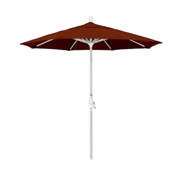 California Umbrella 7.5 ft. Matted White Aluminum Market Patio Umbrella Collar Tilt Crank Lift in Brick Pacifica