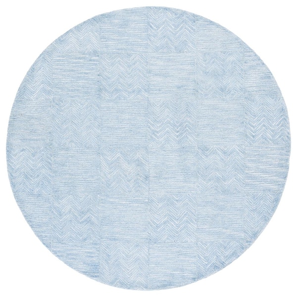 Soho 6 ft. x 6 ft. Light Blue Check Round Rug
