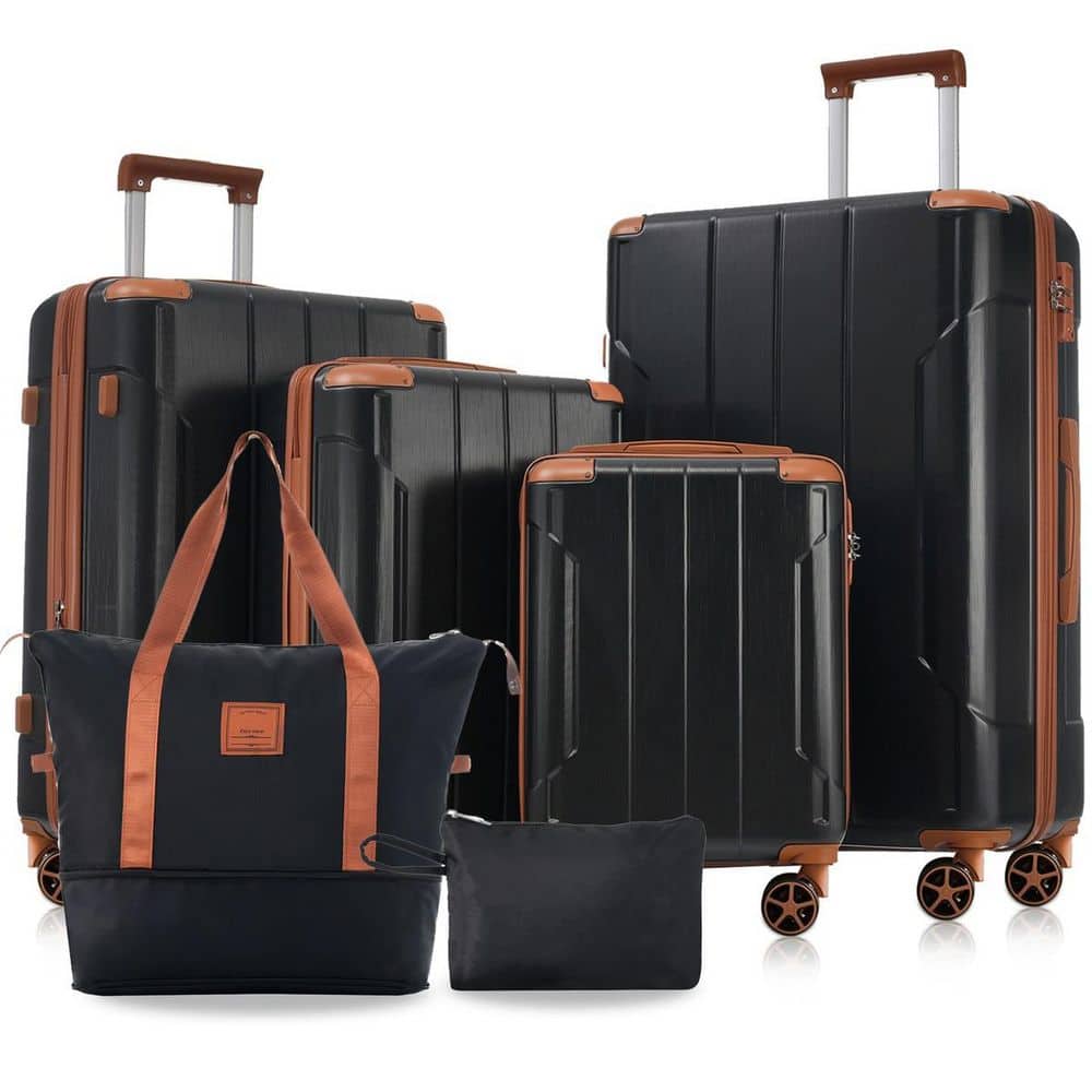 LIVACA 6-Piece Black Brown Expandable Lightweight ABS Plastic