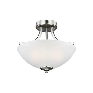 Geary 2-Light Brushed Nickel Semi-Flush Mount Convertible Pendant with LED Bulbs