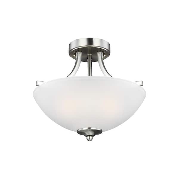 Generation Lighting Geary 2-Light Brushed Nickel Semi-Flush Mount Convertible Pendant with LED Bulbs