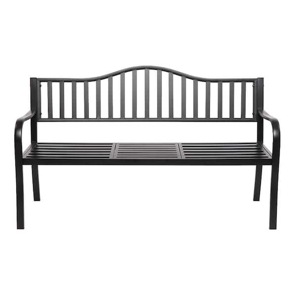 Wateday Patio 59 in. 2-Person Black Metal Outdoor Bench