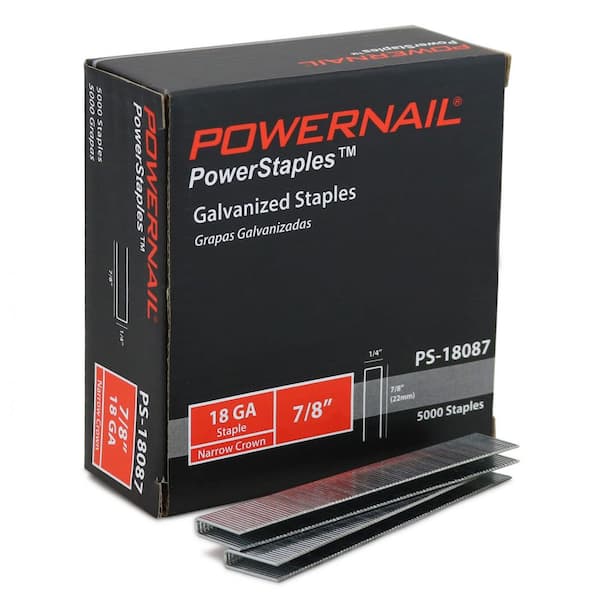 POWERNAIL 7/8 in. x 1/4 in. Crown x 18-Gauge Glue Collated Narrow Crown Staple for Woodwork and Flooring (5000 per Box)