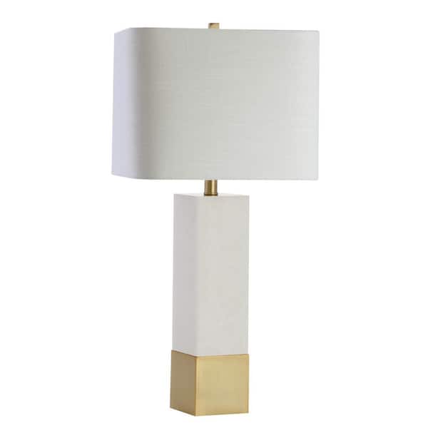 Photo 1 of *NEW** Jeffrey 29 in. Brass Gold/White Metal/Marble LED Table Lamp