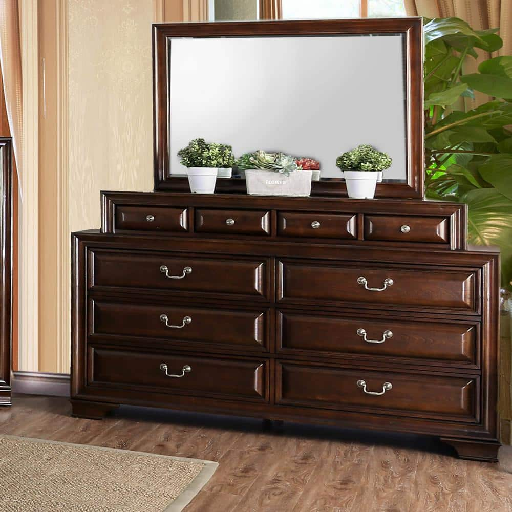 Furniture of America 2-Piece Liam Brown Cherry 10-Drawer 66.75 in. W ...