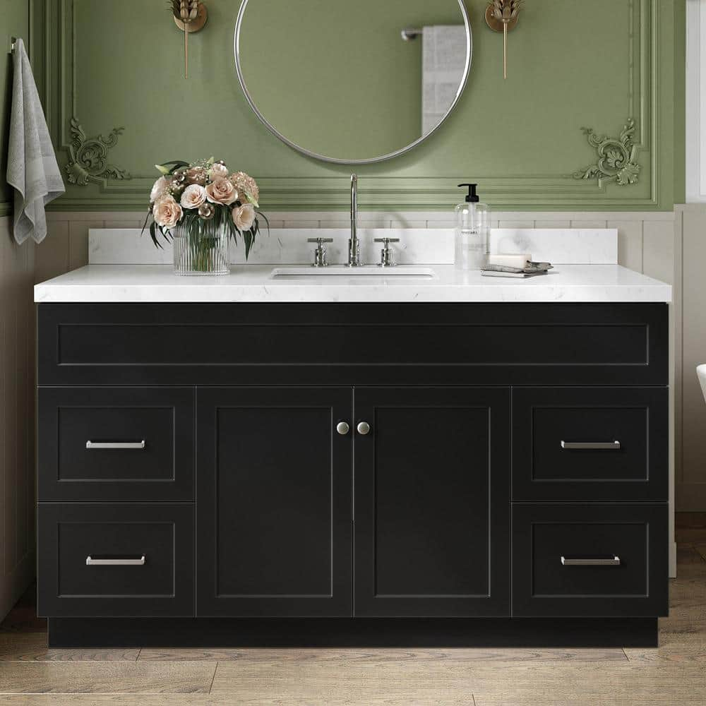 Hamlet 60.25 in. W x 22 in. D x 36 in. H Single Sink Freestanding Bath Vanity in Black with Carrara White Quartz Top -  ARIEL, F060SCQRVOBLK