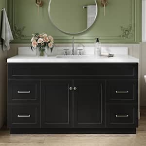 Hamlet 60.25 in. W x 22 in. D x 36 in. H Single Sink Freestanding Bath Vanity in Black with Carrara White Quartz Top