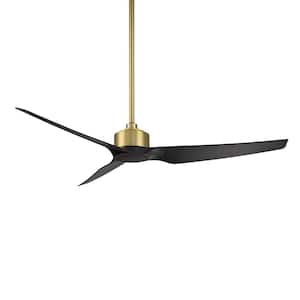Stella 60 in. Indoor and Outdoor 3-Blade Smart Soft Brass Matte Black Ceiling Fan with Remote Control