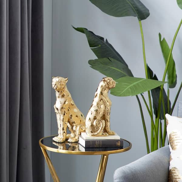Litton Lane Gold Resin Leopard Sculpture (Set of 2)