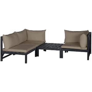 Lynwood Dark Slate Grey 2-Piece Wood Sectional Set with Taupe Cushions