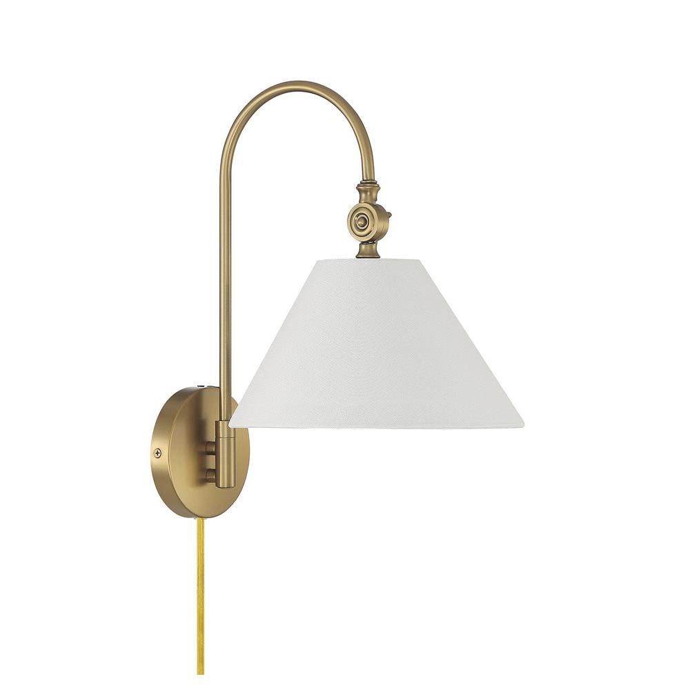 Meridian Adjustable Arm 16" Wall Sconce in Natural Brass with White Shade