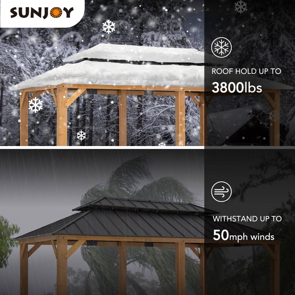 Sunjoy 12x20 ft Cedar Wood Gazebo with Steel Roof