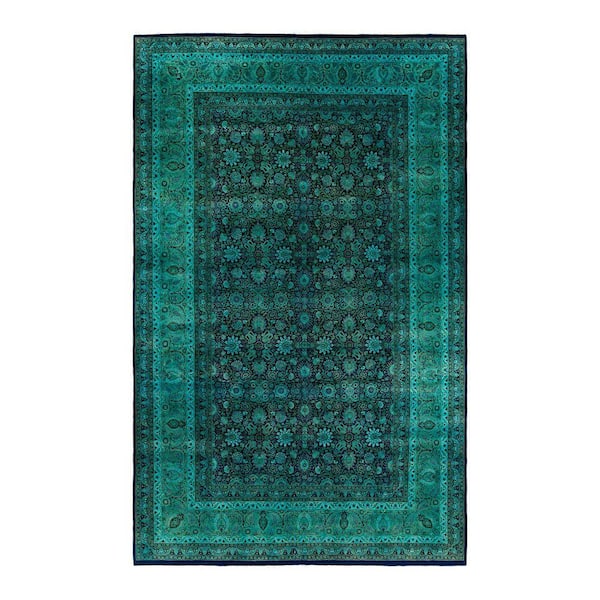 Overdyed Blue 10 ft. x 16 ft. Solid Wool Indoor Area Rug