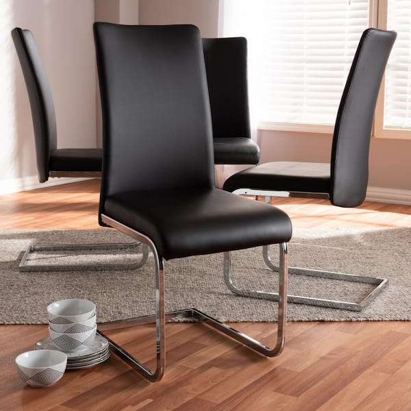 Cyprien Black Faux Leather Upholstered Dining Chair (Set of 4)
