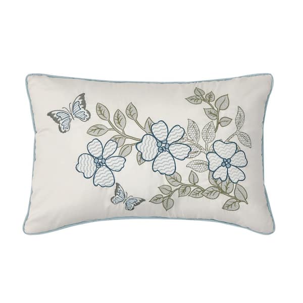 Unbranded Elwood Blue Polyester Leaf Boudoir Decorative Throw Pillow 13 in. L x 21 in. W