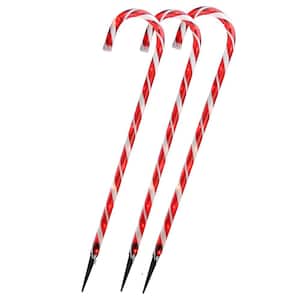 28 in. Christmas Outdoor Decorations Lighted Candy Cane (Set of 3)