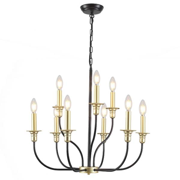 ADSENSTY 9-Light Black and Gold Transitional Candle Style Chandelier for Living Room Ceiling Lamp