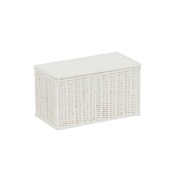 HOUSEHOLD ESSENTIALS Small Wicker White Basket with Lid