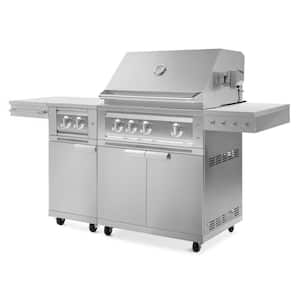 Outdoor Kitchen Natural Gas 6-Burners Stainless Steel Grill Cart with Platinum Grill and Dual Side Burner