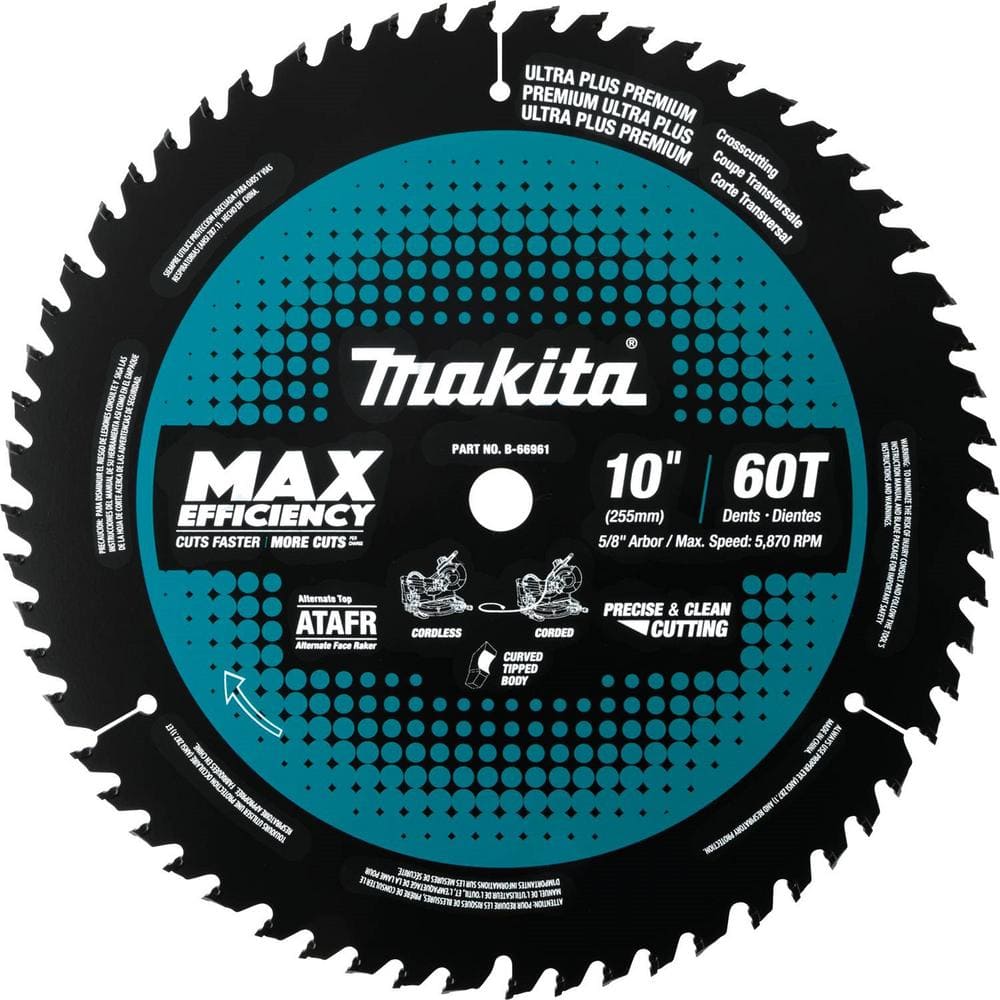Makita 10 in. 60T Carbide-Tipped Max Efficiency Miter Saw Blade B-66961  The Home Depot