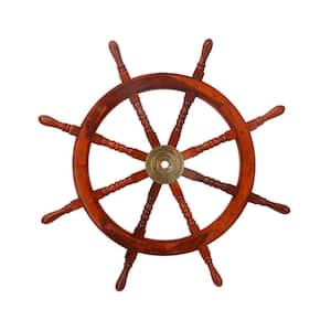 38 in. x  38 in. Wood Red Ship Wheel Sail Boat Wall Decor with Gold Hardware
