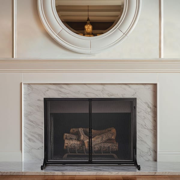 ENNA Large Single Panel Square Black Fireplace Screen with Doors