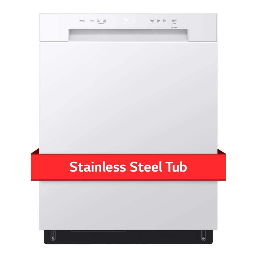 24 in. White Front Control Dishwasher with Stainless Steel Tub and SenseClean