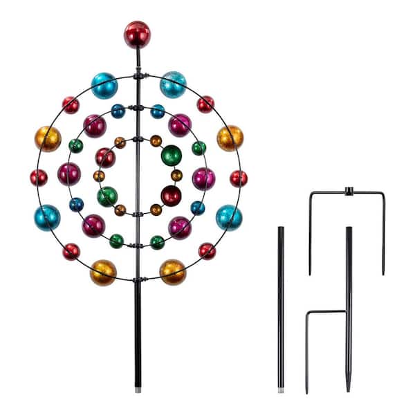 88 in. Tall Outdoor Metal Kaleidoscopic Multi-Spinning Kinetic Garden Stake Decoration