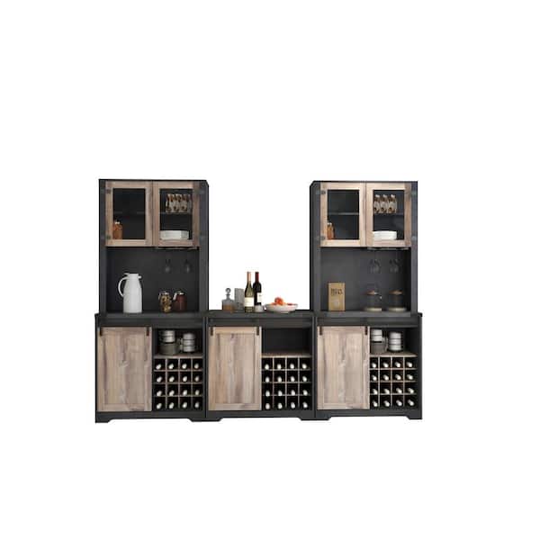 16-Bottle Black Wood Wine Rack Farmhouse Barn Door Bar Cabinet