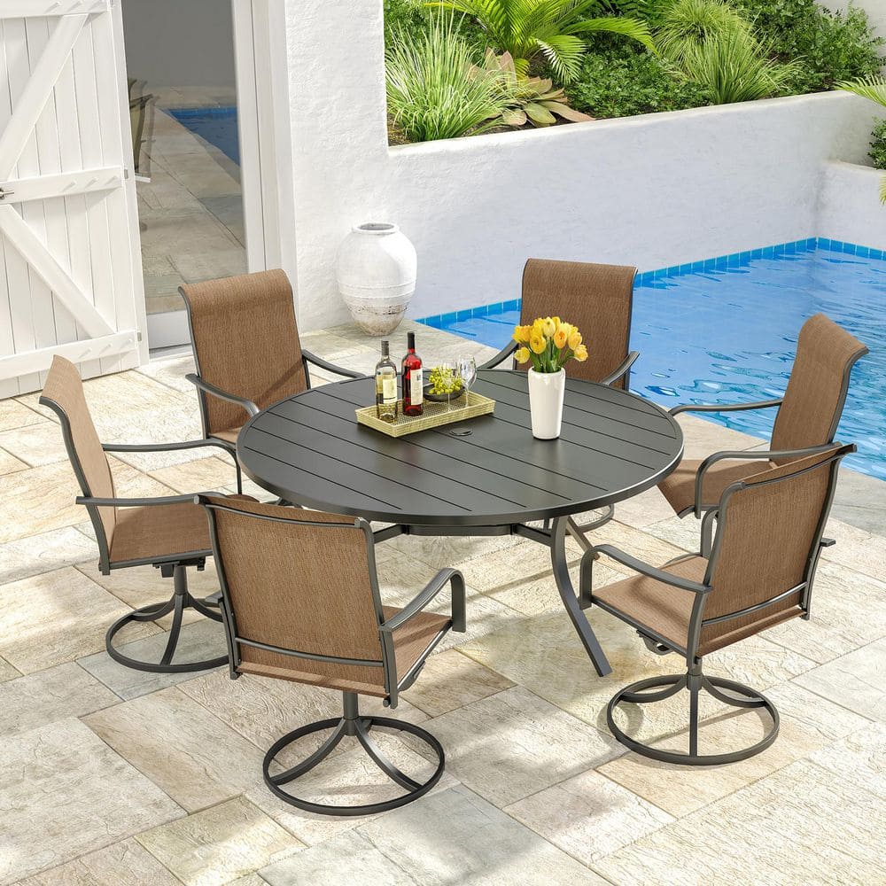 7-Piece 54 in. Metal Outdoor Dining Set with Swivel Chairs price history on PriceWatchPro