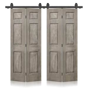 48 in. x 84 in. Vintage Gray Stain 6-Panel MDF Hollow Core Composite Double Bi-Fold Barn Doors with Sliding Hardware Kit