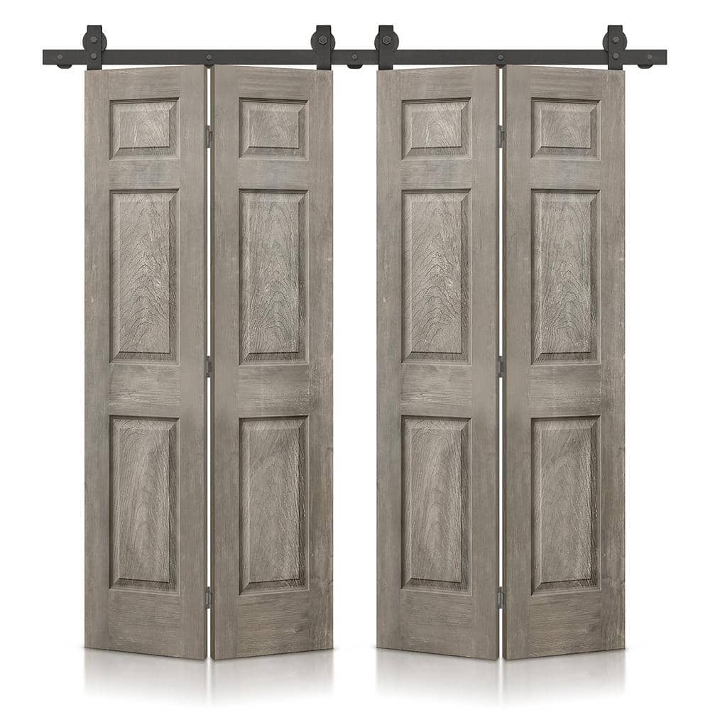 72 in. x 80 in. Hollow Core Vintage Gray Stain 6-Panel MDF Double Bi-Fold Barn Doors with Sliding Hardware Kit price history on PriceWatchPro