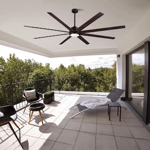 84 in. Indoor/Covered Outdoor Black Industrial Large Ceiling Fans with Lights and Remote Dimmable