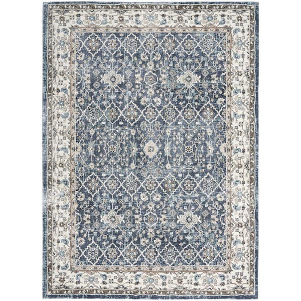 4 ft. x 6 ft. Blue Floral Power Loom Area Rug