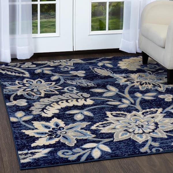 Tremont Navy Blue/Grey 8 ft. x 10 ft. Floral Area Rug