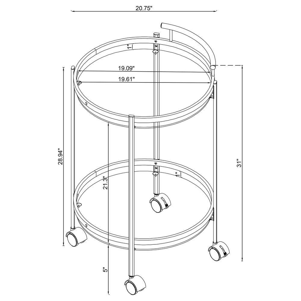 Luxe Modern 31" Gold Metal and Glass Round Bar Cart with Lockable Casters