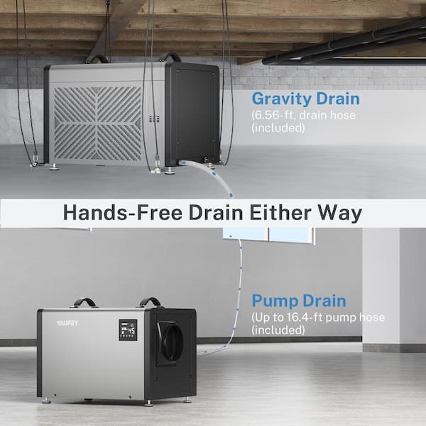 125 pt. 6,500 sq. ft. Commercial Crawl Space Dehumidifier with Pump, Drain Hose and Auto Restart for Basement in Gray