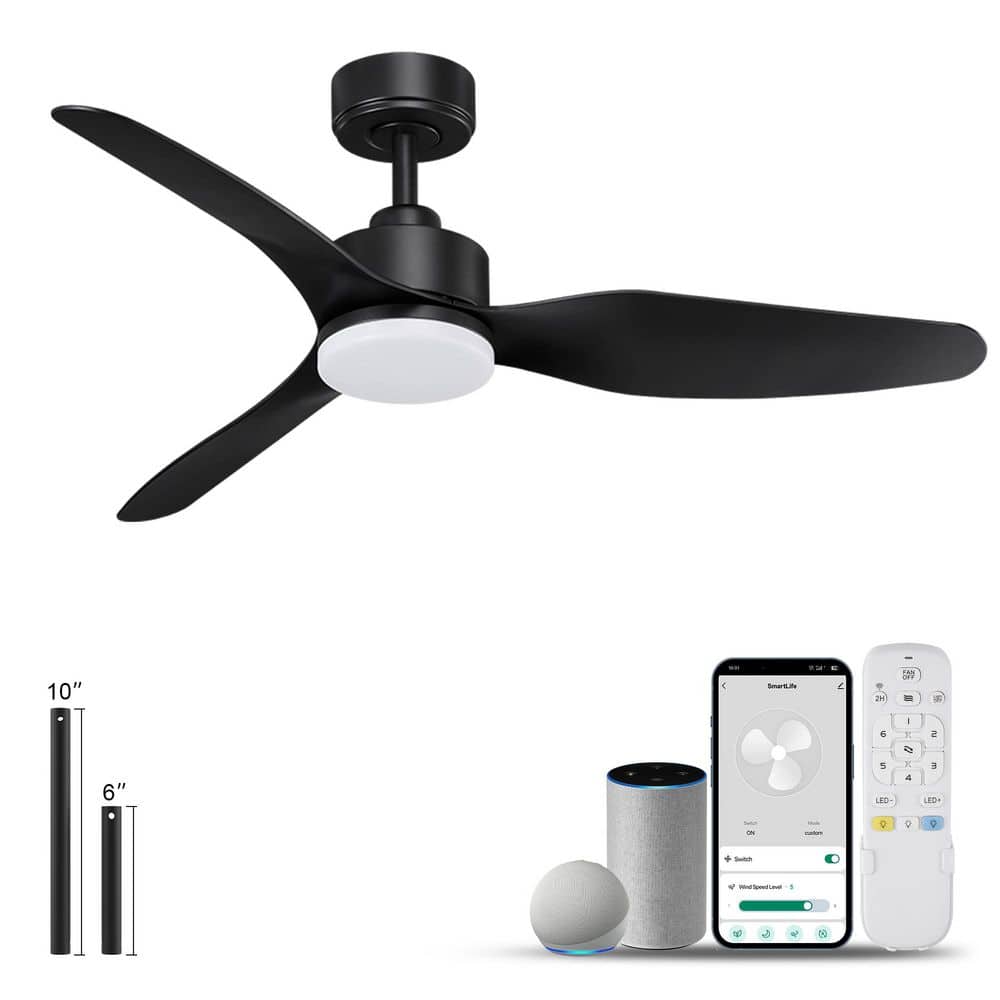 48 in. Smart Outdoor Indoor Black Ceiling Fans w/LED Lights and Remote,WIFI Alexa App Workable,Quiet DC Motor,Dimmable price history on PriceWatchPro