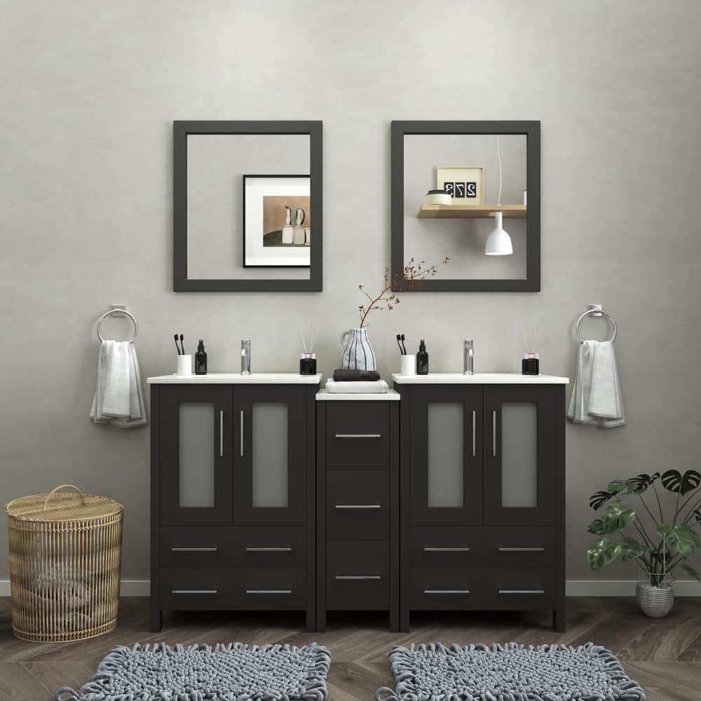 Brescia 60 in. W x 18.1 in. D x 35.8 in. H Double Basin Bathroom Vanity in Espresso with Top in White Ceramic and Mirror price history on PriceWatchPro