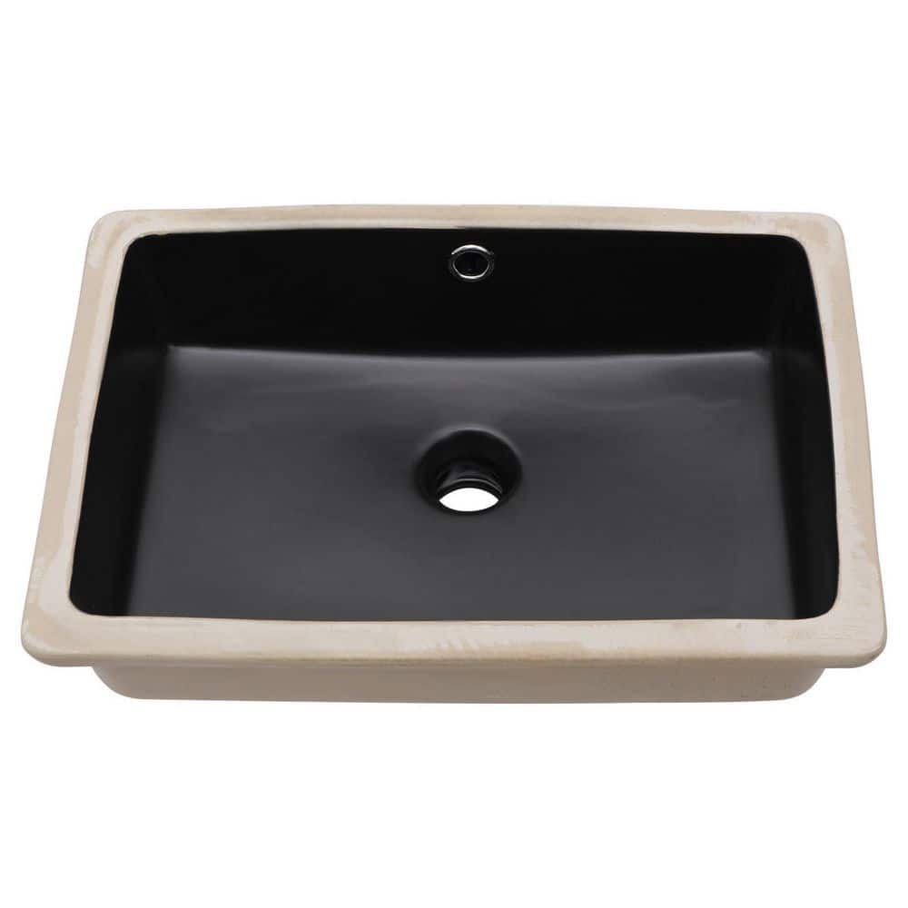 18 in. Ceramic Undermount Rectangular Bathroom Sink with Overflow, Under Counter Lavatory Sink Basin for Bathroom, Black price history on PriceWatchPro