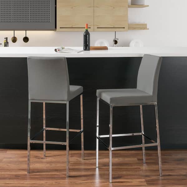 CorLiving Huntington 30 in. Grey Leatherette Cushioned Bar Stool (Set of 2)