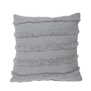 Striped Gray Over Tufted Solid 20 in. x 20 in. Throw Pillow