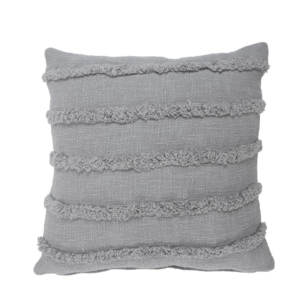 Striped Gray Over Tufted Solid 20 in. x 20 in. Indoor Throw Pillow
